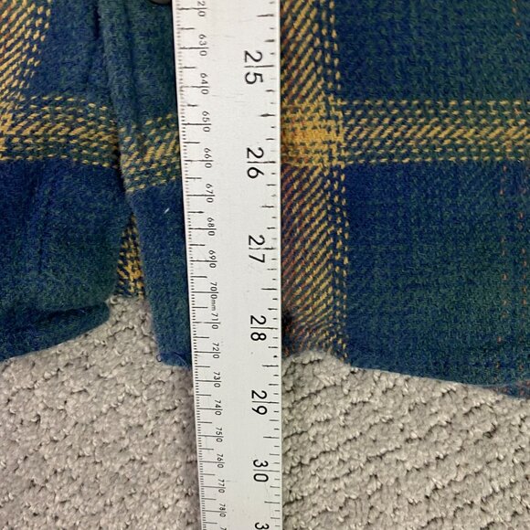Orvis Shirt Jacket Shacket Men's Large Fits like Medium Green Blue Yellow Plaid - Picture 9 of 12